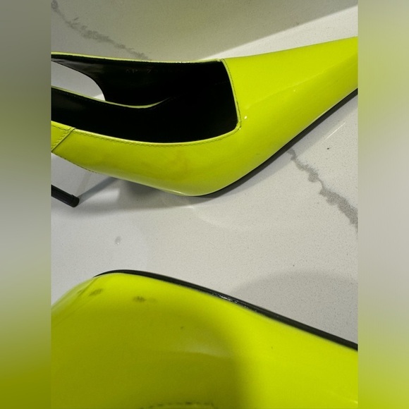 Saint Laurent Kiss 105 Leather Slingback Highlighter Yellow Pumps SZ 8.5 - Picture 7 of 14
